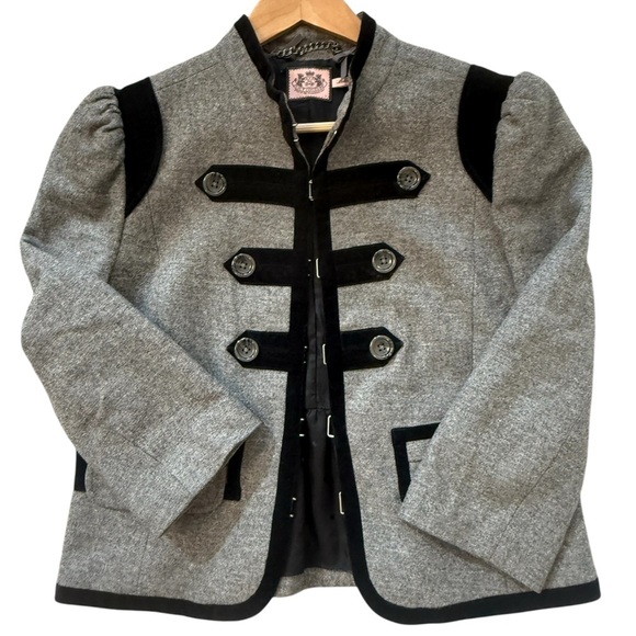 Juicy Couture Jackets & Blazers - Juicy Couture L vintage military vibes Heather Gray Blazer with Black Trim EVC